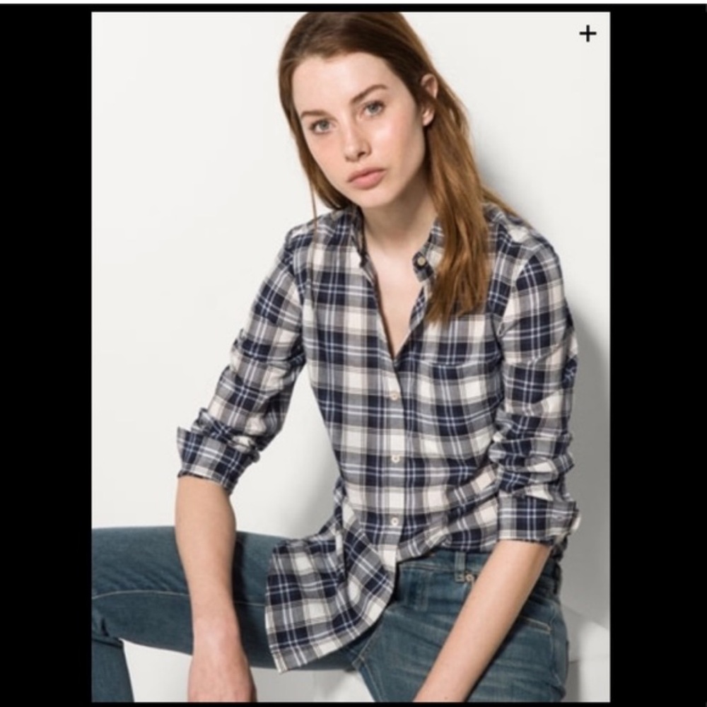Massimo Dutti Navy and White Check Shirt